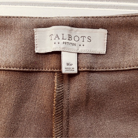 Talbots Petite Heritage Womens 16P  Dress Pants Side Zipper Flat Front Dark Tan - Picture 2 of 9